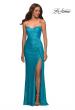 Picture of: Strapless Sequin Gown with Draped Slit in Aqua, Detail Picture 1