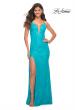 Picture of: Bright Stretch Lace Prom Dress with Deep V Neckline in Aqua, Detail Picture 1