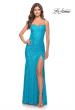 Picture of: Lace Up Back Sequin Gown with Flare Skirt in Bright Colors in Aqua, Style: 31509, Detail Picture 1