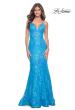 Picture of: Neon Mermaid Print Sequin Dress with Lace Up Open Back in Aqua, Style: 32337, Detail Picture 1