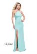 Picture of: Long Halter Prom Dress with Beaded Straps and Slit in Aqua, Style: 25459, Detail Picture 2