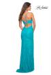Picture of: Bright Stretch Lace Prom Dress with Deep V Neckline in Aqua, Detail Picture 2