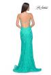 Picture of: Lace Dress with Deep V-Neck and Rhinestones in Aqua, Style: 31134, Detail Picture 2