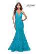 Picture of: Long Mermaid Lace Dress with Back Rhinestone Detail in Aqua, Style: 31512, Detail Picture 2