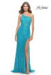 Picture of: Beaded Lace One Shoulder Dress with Unique Lace Up Back in Aqua, Style: 31515, Detail Picture 2