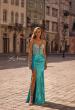 Picture of: Metallic Jersey Dress with Rhinestone Embellished Corset in Aqua , Style 32732, Detail Picture 2
