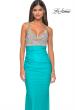Picture of: Neon Ruched Jersey Dress with Rhinestone Mesh Draped Top in Aqua, Style: 32320, Detail Picture 4