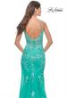 Picture of: Lace Long Dress with High Side Slit and V Neckline in Aqua, Style: 31125, Detail Picture 5