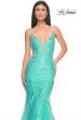 Picture of: Lace and Tulle Mermaid Gown with Side Cut Outs in Aqua, Style: 31133, Detail Picture 5