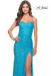 Picture of: Lace Up Back Sequin Gown with Flare Skirt in Bright Colors in Aqua, Style: 31509, Detail Picture 6