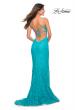 Picture of: Neon Lace Prom Gown With Sheer Bodice and Tie Up Back in Aqua, Detail Picture 7
