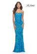 Picture of: Print Sequin Gown with Square Neckline in Aqua, Style: 31521, Detail Picture 7