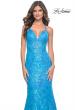 Picture of: Neon Mermaid Print Sequin Dress with Lace Up Open Back in Aqua, Style: 32337, Detail Picture 7