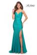 Picture of: Dramatic Jersey Rhinestone Gown with Train in Aquamarine, Style: 30768, Main Picture