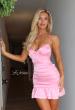 Picture of: Satin Ruffle Hem Lace-Up Mini Dress in Baby Pink, Style 34149, Main Picture