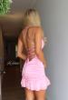 Picture of: Satin Ruffle Hem Lace-Up Mini Dress in Baby Pink, Style 34149, Back Picture