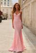 Picture of: Lace Fitted Gown with Sheer Back and Spaghetti Straps in Baby Pink, Style: 33452, Main Picture
