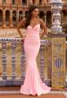 Picture of: Strapless Jersey Mermaid Gown with Ruched Bodice and Lace-Up Back in Baby Pink, Style: 33864, Main Picture