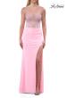 Picture of: Sheer Lace Corset Gown with High Slit and Lace-Up Back in Baby Pink, Style: 33808, Detail Picture 9