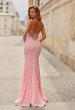Picture of: Lace Fitted Gown with Sheer Back and Spaghetti Straps in Baby Pink, Style: 33452, Back Picture