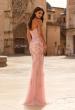 Picture of: Strapless Embellished Lace Gown with Sheer Corset Bodice in Baby Pink, Style: 33853, Back Picture
