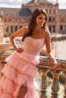 Picture of: Tiered Ruffle Gown with Beaded Bodice and High Slit in Baby Pink, Style: 33493, Detail Picture 3