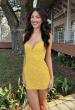 Picture of: Lace Illusion Back Mini Dress in Banana, Style 33929, Detail Picture 5