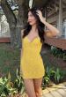 Picture of: Lace Illusion Back Mini Dress in Banana, Style 33929, Detail Picture 7