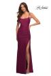 Picture of: Jersey Luxe Gown with Draped Slit and Strappy Back in Purple, Style: 30610, Detail Picture 1