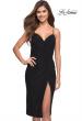 Picture of: Midi Length Net Jersey Ruched Evening Dress in Black, Style 30864, Detail Picture 1