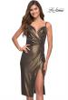 Picture of: Metallic Jersey Midi Dress with Unique Ruching and Slit in Black Gold, Style 30937, Main Picture