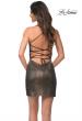 Picture of: Metallic Short Dress with Ruching and Ruffle Skirt in Black Gold, Back Picture