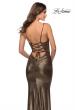 Picture of: Metallic Dress with Draped Neckline and Ruching in Black Gold, Style: 28913, Back Picture