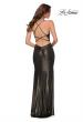 Picture of: Criss Cross Ruched Metallic Prom Dress with Slit Black Gold, Style 29836, Back Picture