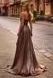 Picture of: Flowy Metallic Net Jersey Prom Dress with Intricate Ruched Bodice in Black Gold, Style: 32899, Back Picture