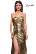 Picture of: Strapless Chic Metallic Jersey Dress with Draped Slit in Black Gold, Style 32830, Detail Picture 20