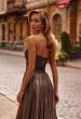 Picture of: Flowy Metallic Net Jersey Prom Dress with Intricate Ruched Bodice in Black Gold, Style: 32899, Detail Picture 2