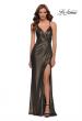 Picture of: Criss Cross Ruched Metallic Prom Dress with Slit Black Gold, Style 29836, Detail Picture 3