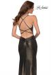 Picture of: Criss Cross Ruched Metallic Prom Dress with Slit Black Gold, Style 29836, Detail Picture 4