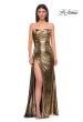 Picture of: Strapless Chic Metallic Jersey Dress with Draped Slit in Black Gold, Style 32830, Detail Picture 5
