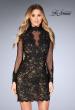 Picture of: Short Lace Dress with Sheer Scalloped Neckline in Black, Style: 25121, Main Picture