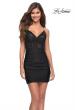 Picture of: Fitted Short Dress with Sheer Lace Bodice and Ruching in Black, Style 30916, Main Picture