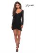 Picture of: Long Sleeve Lace Short Dress with Sheer Back Detail in Black, Style: 28232, Detail Picture 8