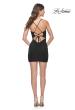 Picture of: Ruched Mini Dress with Rhinestone Detail Neckline in Black, Style: 31876, Detail Picture 9
