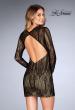Picture of: Short Lace Dress with Long Sleeves and Open Back in Black, Style: 25289, Back Picture