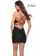 Picture of: Simple Short Jersey Dress with Ruching and Strappy Back in Black, Back Picture