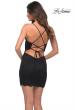 Picture of: Stretch Lace Dress with V Neckline and Lace Up Back in Black, Back Picture
