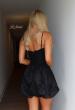 Picture of: Floral Applique Bubble Mini Dress in Black, Style 34140, Back Picture