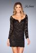 Picture of: Long Sleeve Lace Dress with Deep V Neckline in Black, Style: 25038, Detail Picture 1