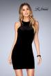 Picture of: High Neck Velvet Short Dress with Strappy Back in Black, Style: 25091, Detail Picture 1